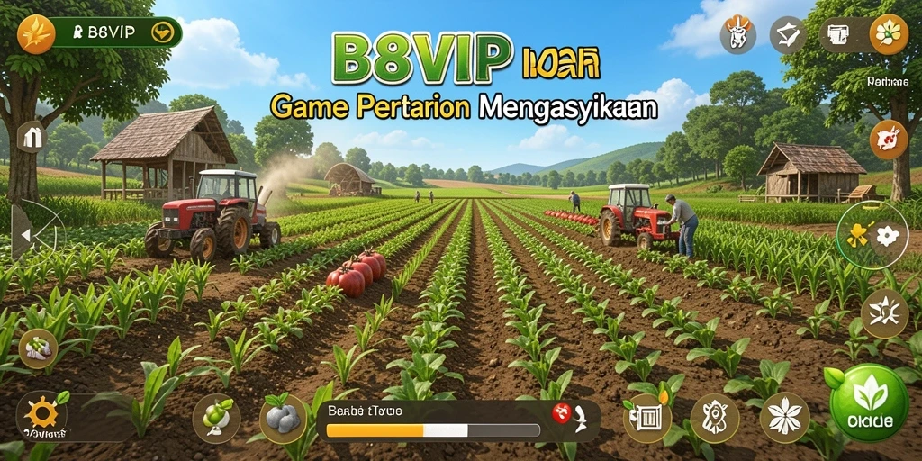 Tangkapan layar B8VIP yang menampilkan aktivitas pertanian yang seru.