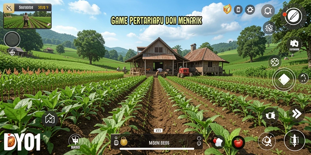 Tampilan screenshot gameplay DYO1 yang menampilkan suasana pertanian yang indah.