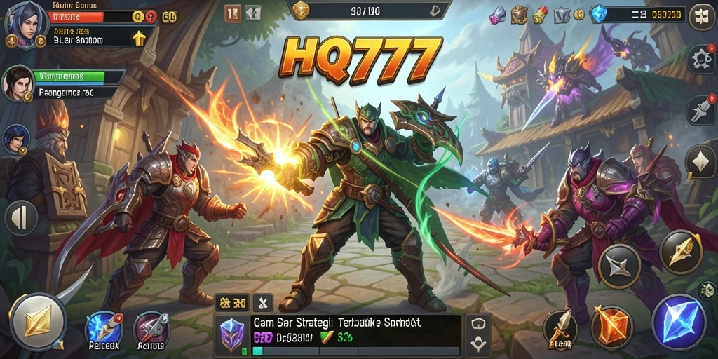 Screenshot gameplay HQ777 menunjukkan pertempuran seru di dunia SLG.
