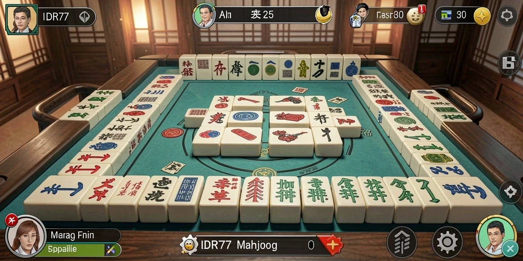 Tampilan menarik gameplay Mahjong di IDR77 dengan ubin berwarna-warni.