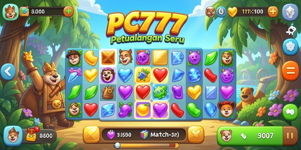 Tampilan menarik dari gameplay Match-3 di PC777.