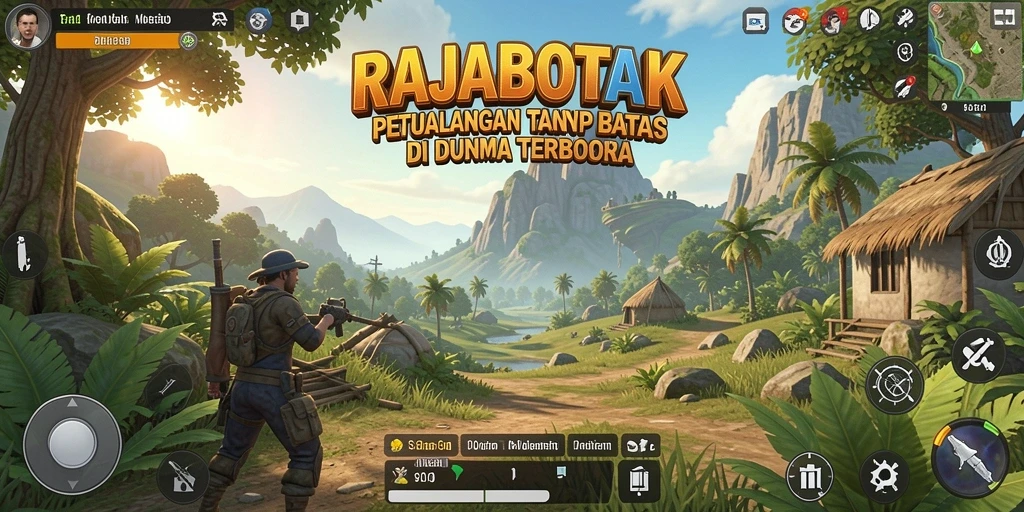Screenshot gameplay RAJABOTAK menampilkan petualangan menakjubkan di dunia terbuka.