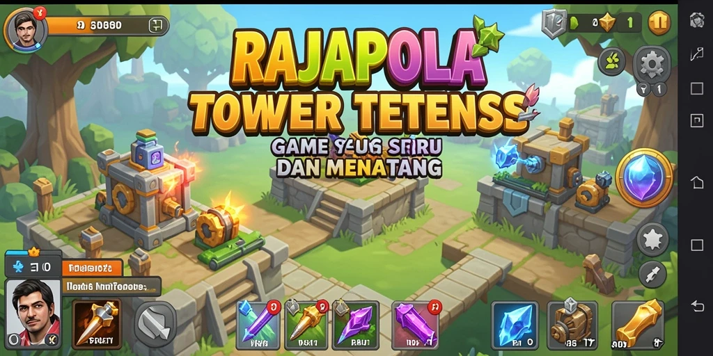 Tampilan gameplay RAJAPOLA dengan menara dan musuh berinteraksi.