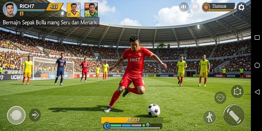 Tampilan gameplay yang mendebarkan di RICH7 dengan aksi sepak bola.