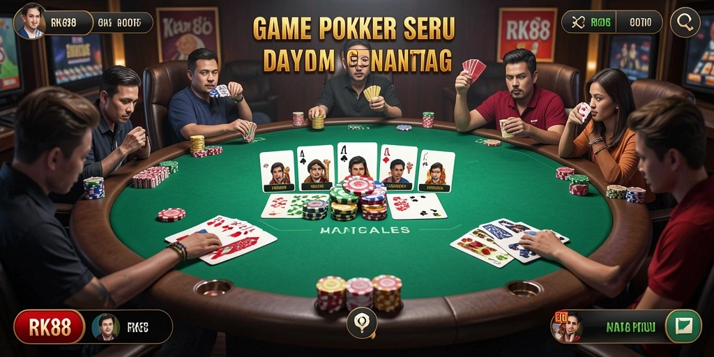 Tampilan gameplay poker seru di RK88 yang mengasyikkan.