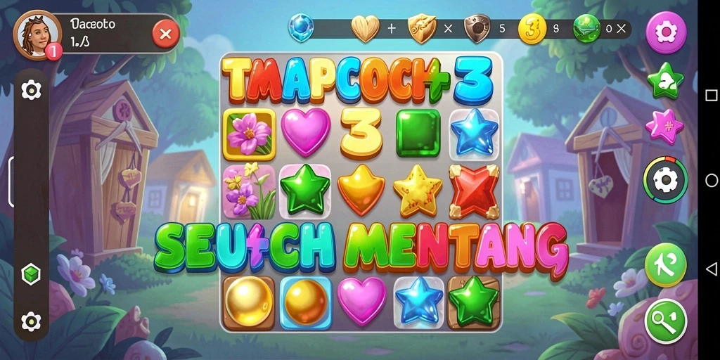 Tampilan gameplay TEMPOTOTO yang penuh warna dan seru.